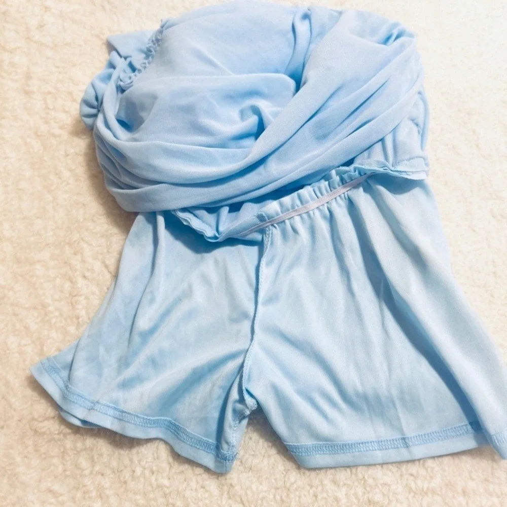 Powder Blue Sequin Rosette Cocktail Dress NWT Ruched Draped‎ Size 4